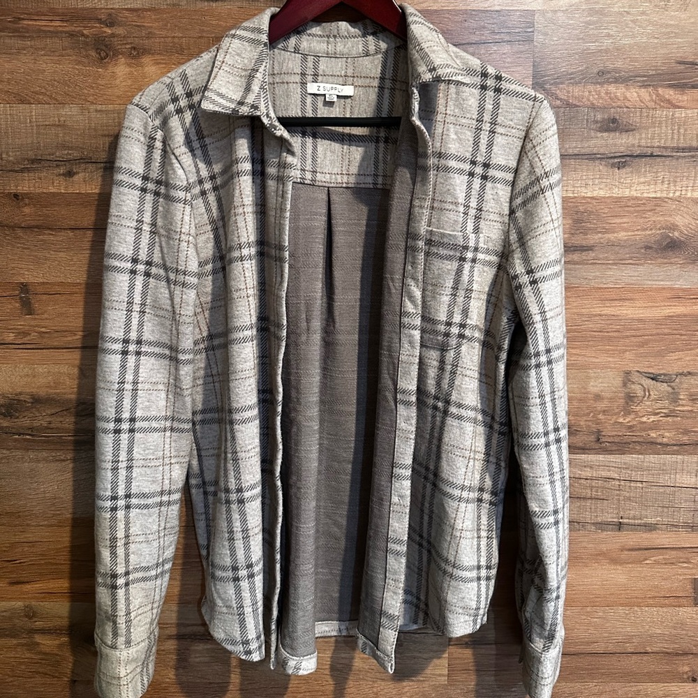 Z Supply Checkered Tan and Gray Flannel